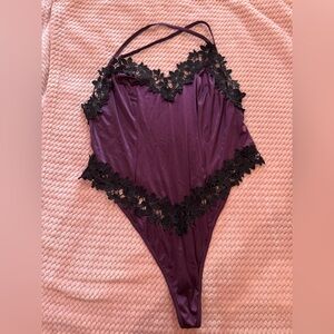 Elegant Purple Chemise with Black Lace Trim
